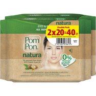 Pom Pon Promo Natura Make-Up Removing Towelettes Мокри кърпички за премахване на грим с арганово масло, подходящи за всеки тип кожа 40 броя (2x20 броя)