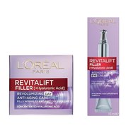 L'Oreal Paris PROMO PACK Revitalift Filler Day Cream 50ml & Revitalift Filler [+Hyaluronic Acid] 15ml - Дневен крем против стареене и стягаща грижа за очите за възстановяване на тумори