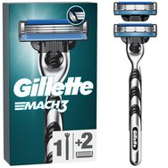 Gillette Mach 3, 1 самобръсначка & 2 резервни глави - Мъжка самобръсначка за по-гладко бръснене без зачервяване