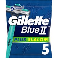 Gillette Blue II Plus Slalom 5 Броя - Самобръсначки за Еднократна Употреба с 2 Ножчета & Лента с Aloe за Защита на Кожата от Раздразнения