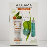 A-Derma PROMO PACK Protect AC Fluide Matifiant Visage Spf50+, 40ml & Подарък Phys-AC Foaming Gel 100ml