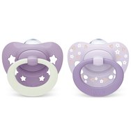 Nuk First Choice Classic Day & Night Silicone Soother 6-18m Ортодонтска силиконова залъгалка, 2 броя - лилава - лилава Nuk First Choice Classic Day & Night Silicone Soother 6-18m Ортодонтска силиконова залъгалка, 2 броя - лилава - лилава
